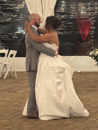 Philip and Lhaiza sharing their first dance at The Oaks at Salem in Apex, North Carolina.